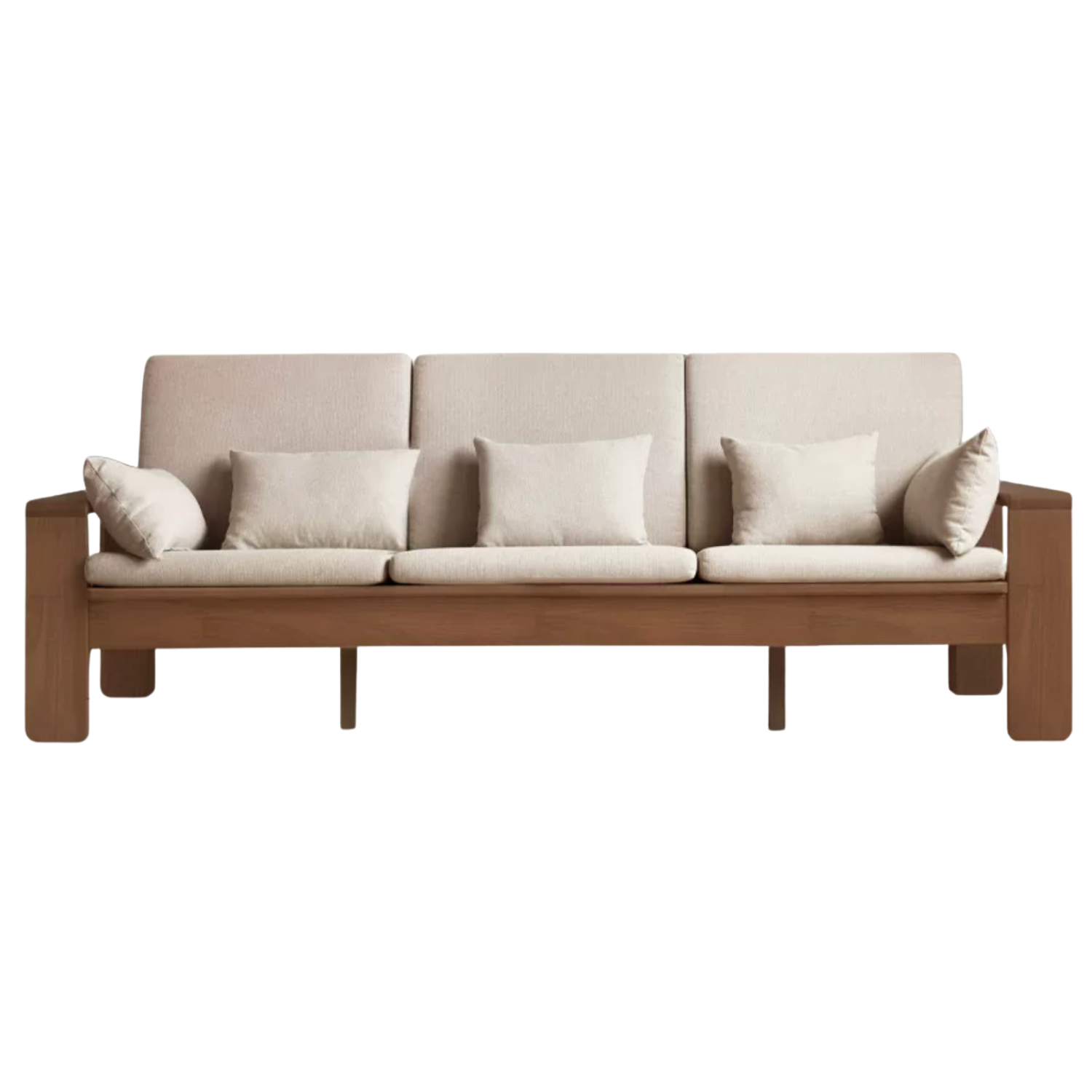 Oak, Rubberwood, Ash solid wood Frame Sofa with Vertical Slat Back and Linen Cushions