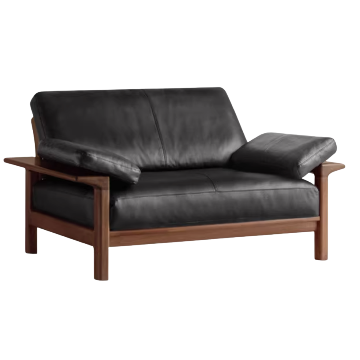 Black Walnut, Ash Solid Wood Wabi Sabi Style Genuine Leather Sofa, fabric sofa