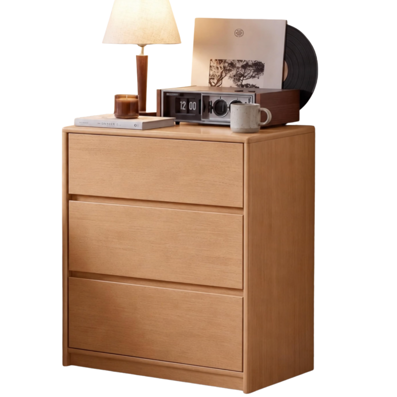 Solid Rubberwood Wood Compact 3-Drawer Chest with Small Footprint