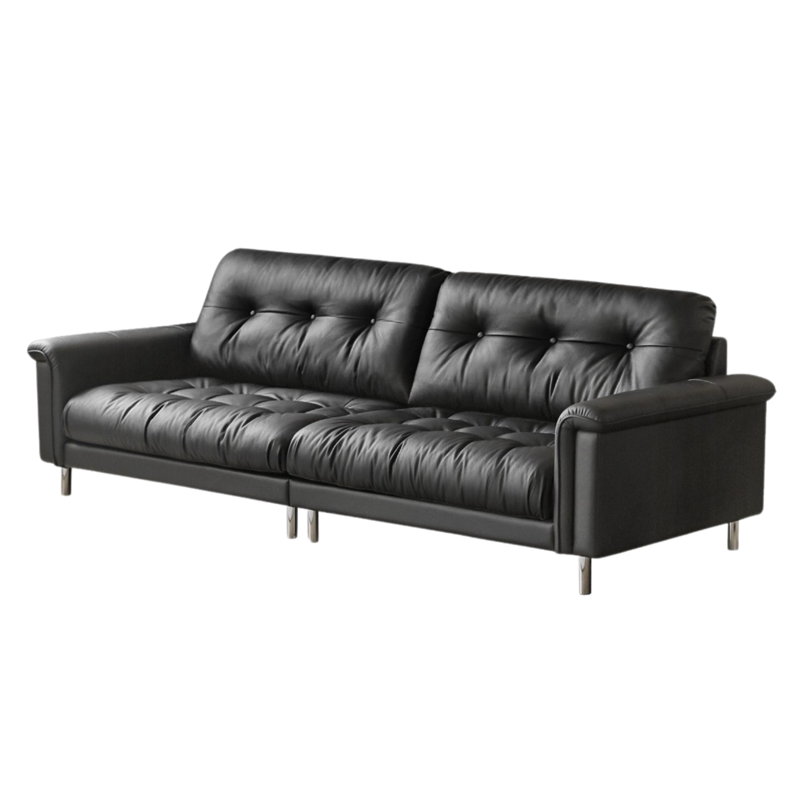 Leather Light Luxury Black Straight Sofa