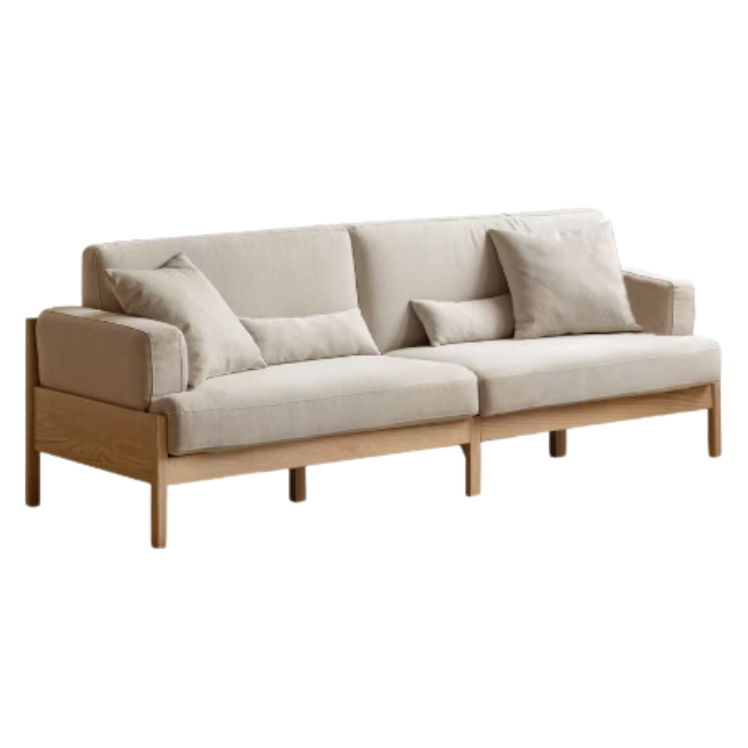 Oak Solid Wood Modern Fabric Sofa Nordic Style)