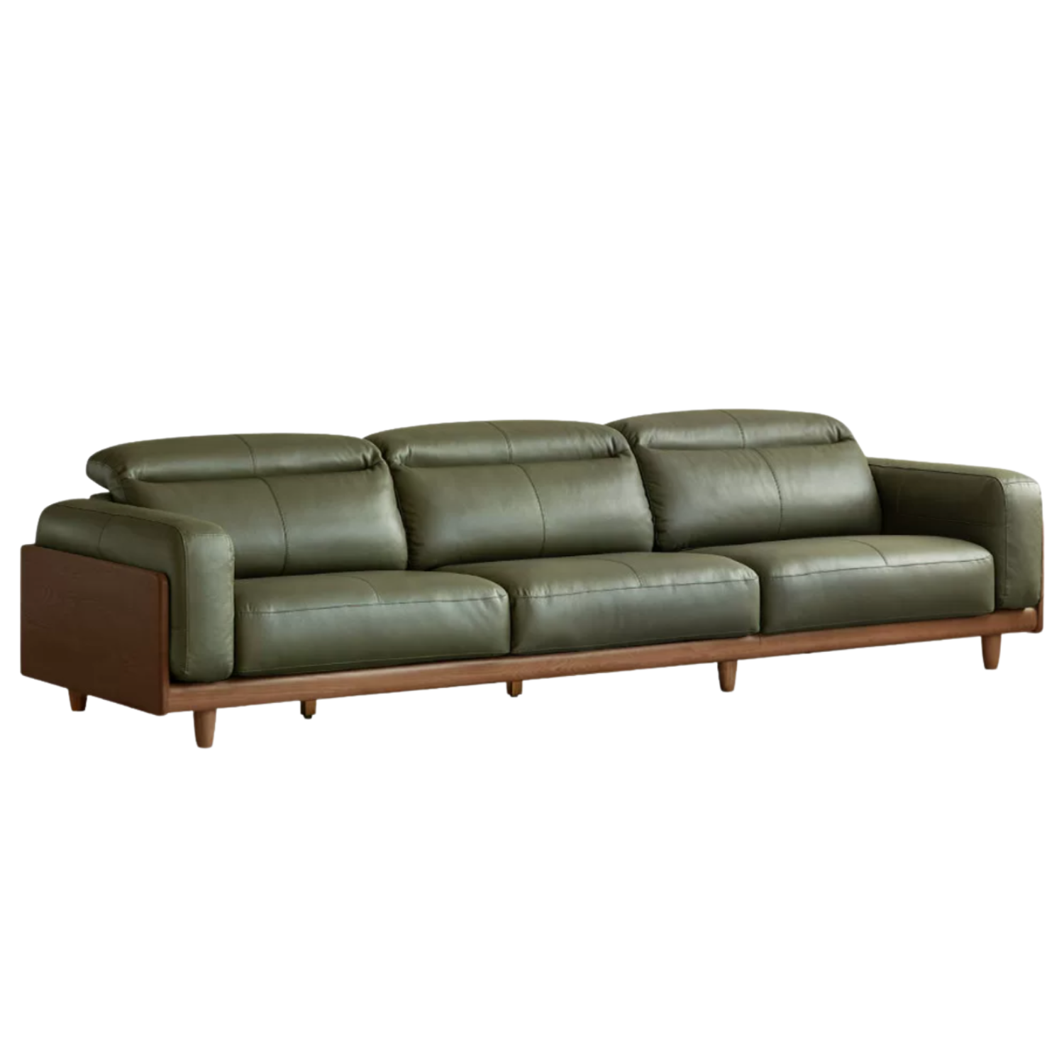 Ash Solid Wood Genuine leather Sofa with Solid Wood Frame and Adjustable Headrest