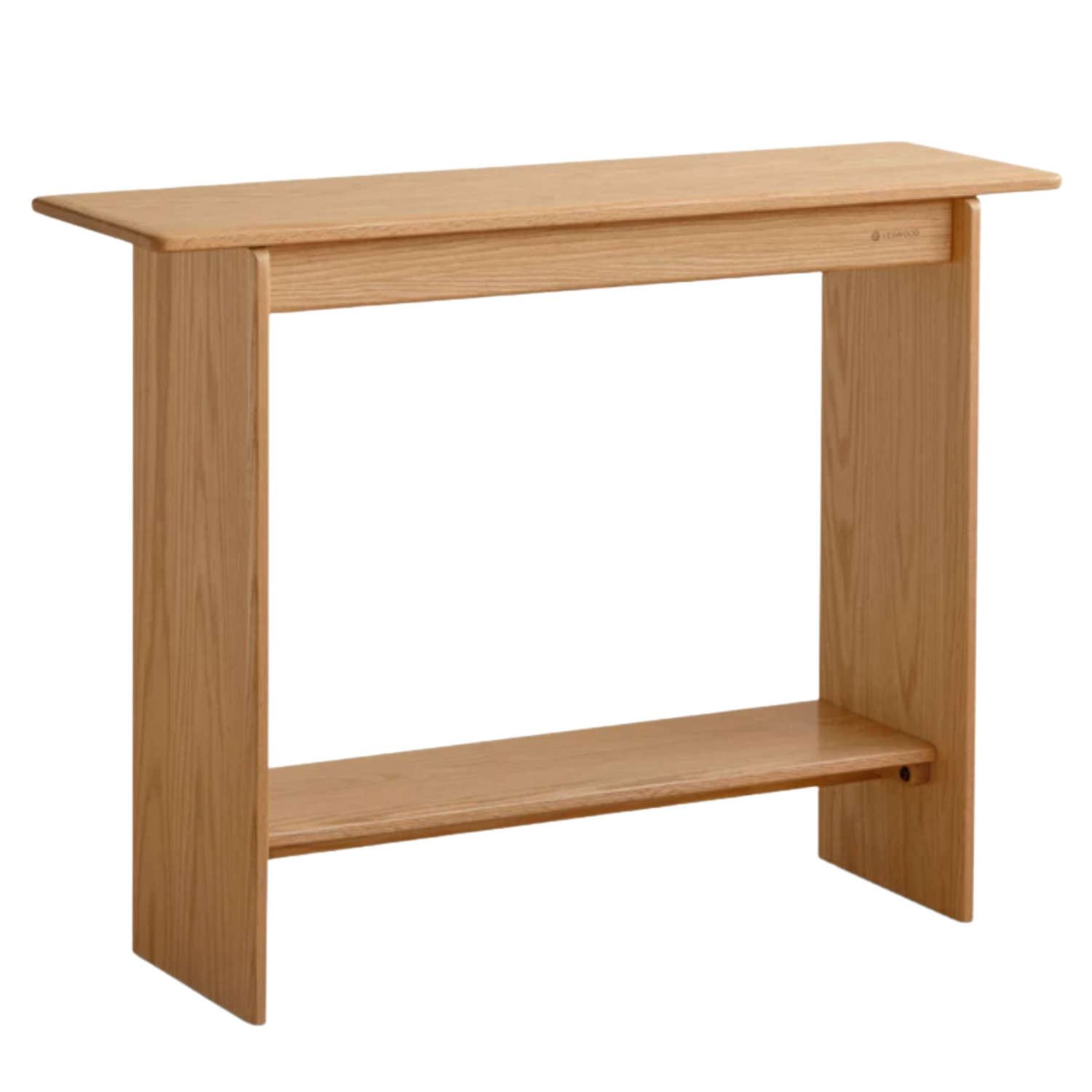 Oak, Solid Rubber Wood Narrow Console Table with Storage Shelf, Slim Entryway Bench Table