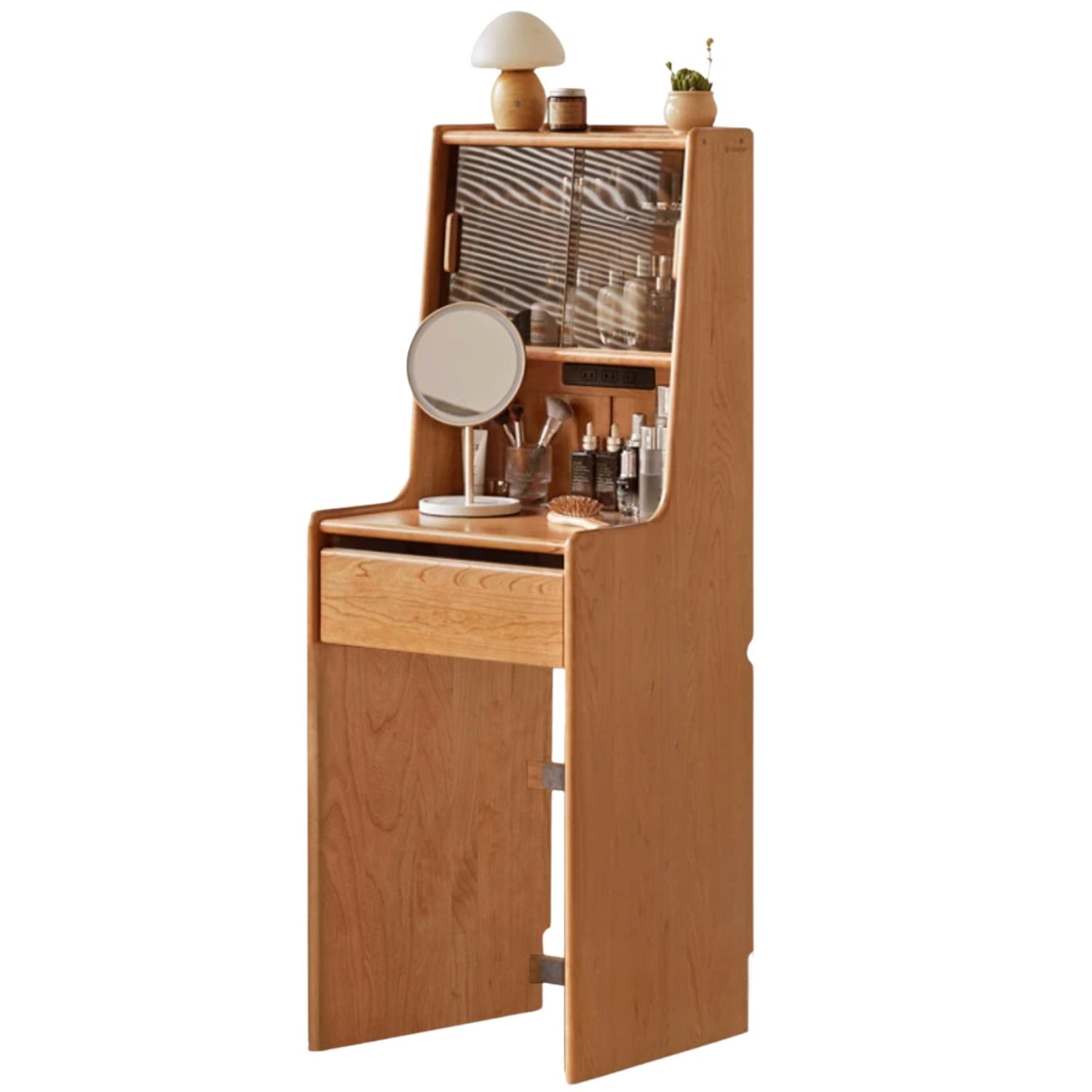 Cherry Solid Wood Multifunctional Retro Dressing Table