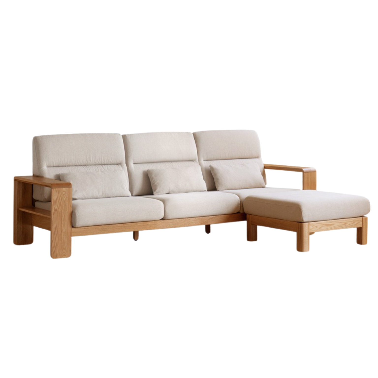 Oak Solid Wood Modern Log Style Corner Fabric Sofa