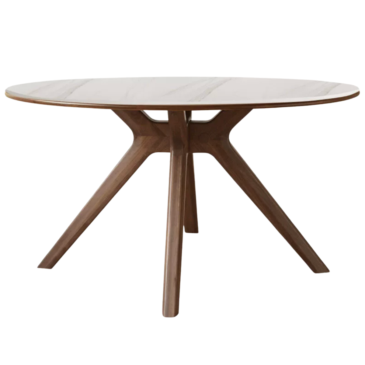 Black Walnut Solid Wood Round Dining Table with Sculptural Splayed Legs