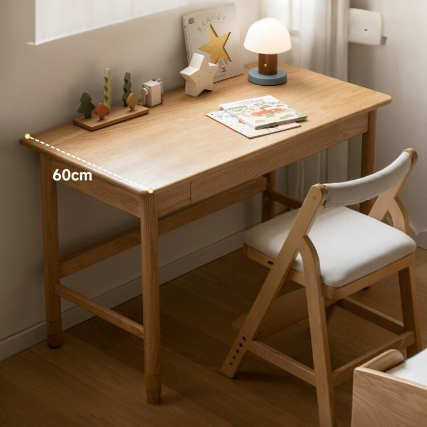 Oak Solid Wood Lifting Study Table Narrow Kids Desk