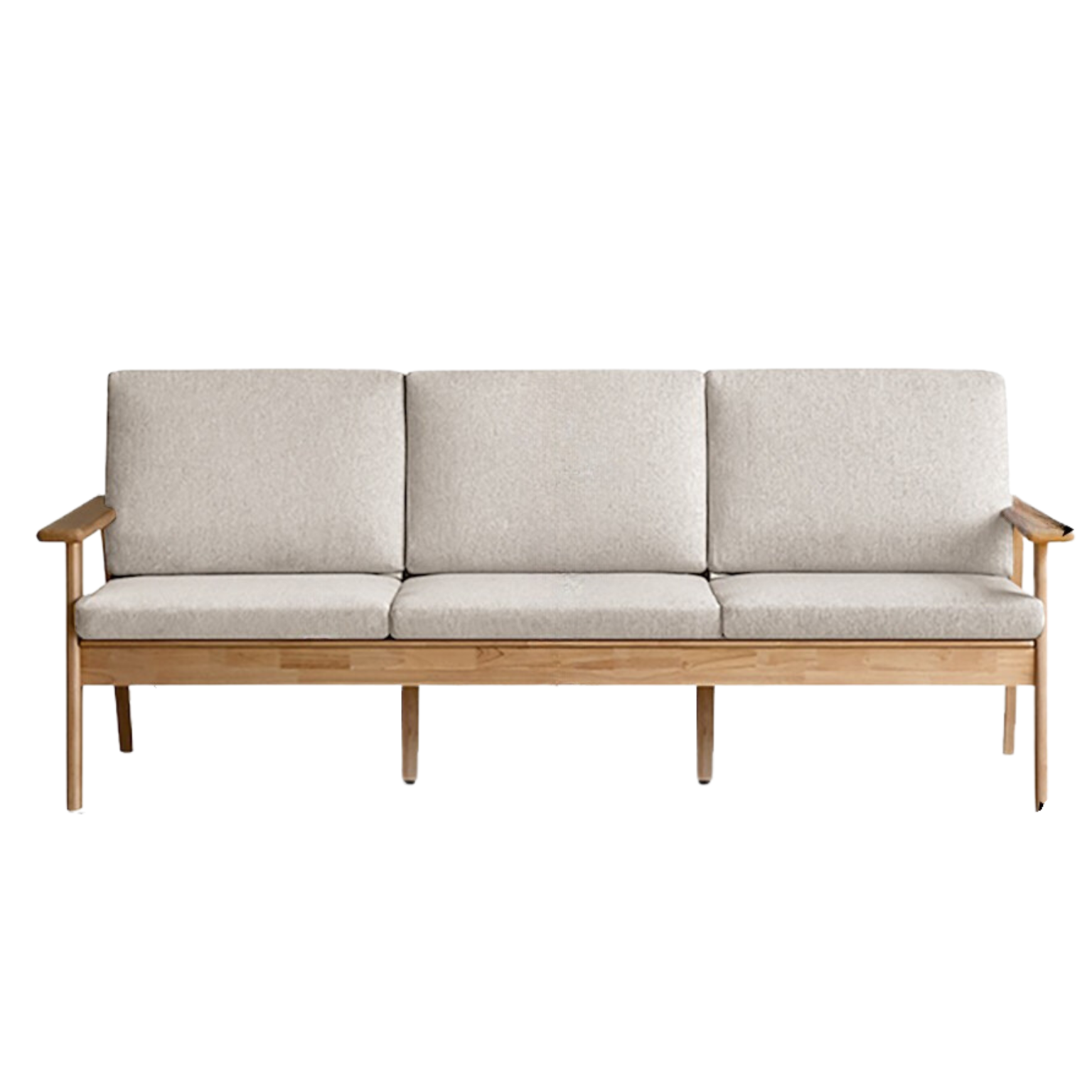 Pine Solid Wood Three Seat Rubber Wood Straight Sofa