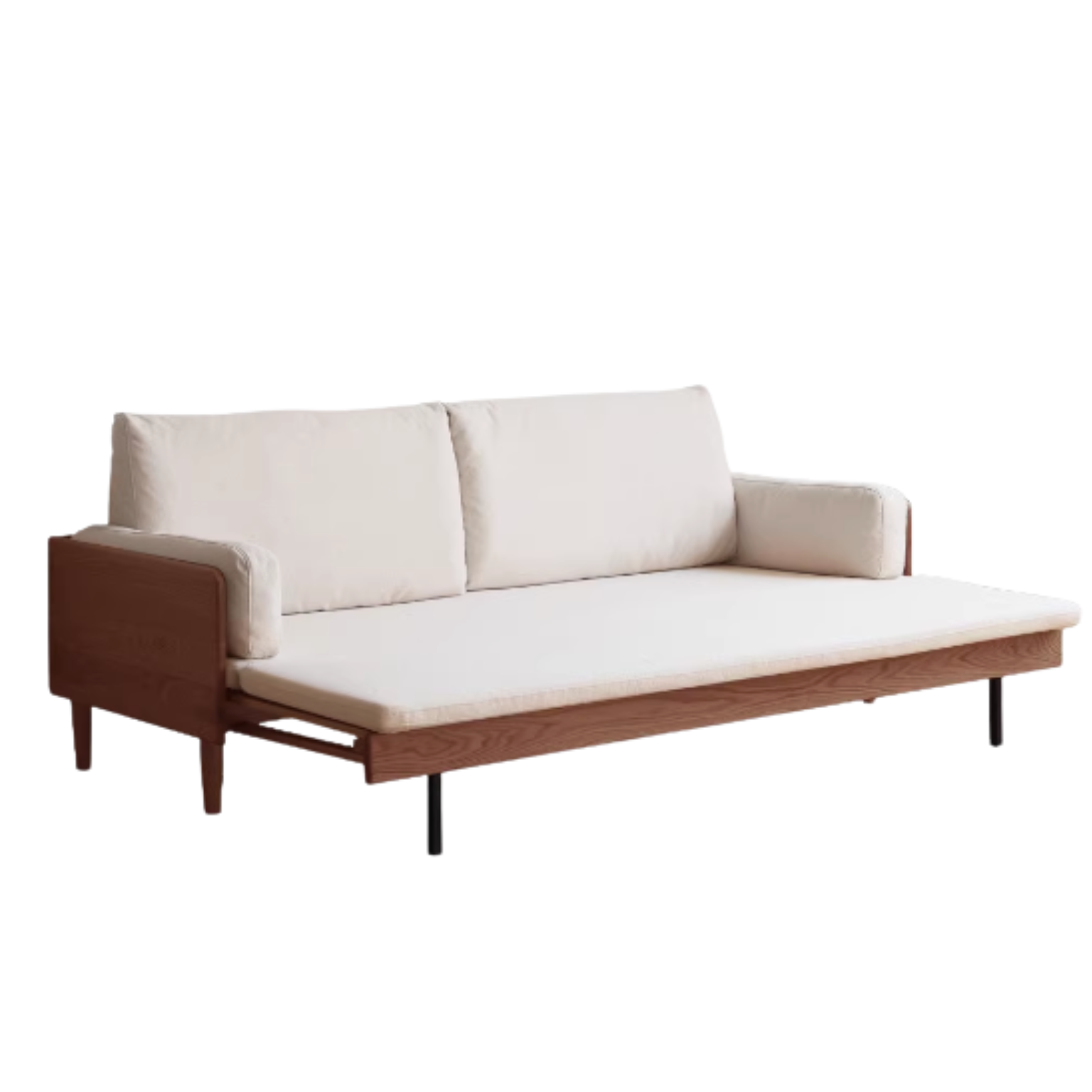 Oak Solid Wood Sofa Bed Folding White Goose Feather Cushions: