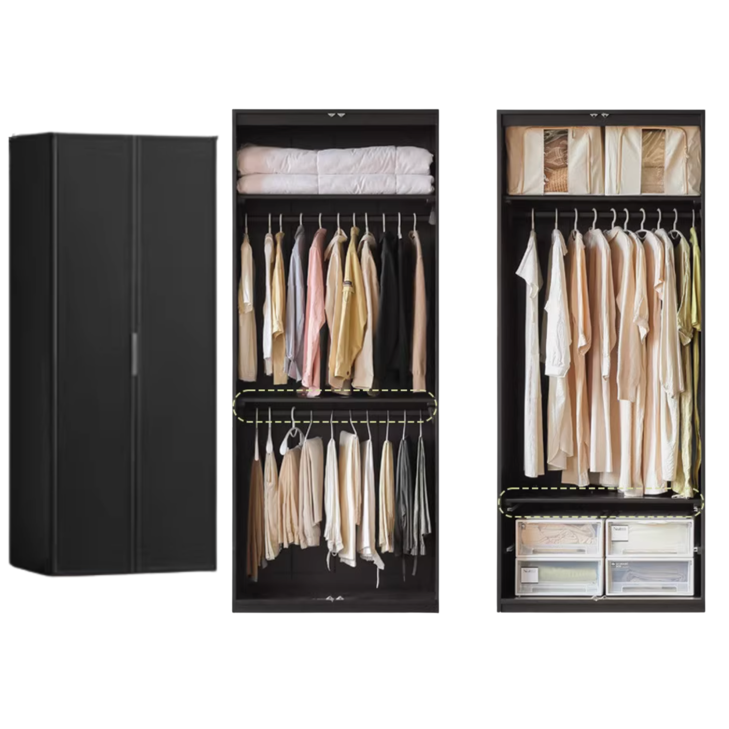 Pine Solid Wood Modern Wardrobe with Light
