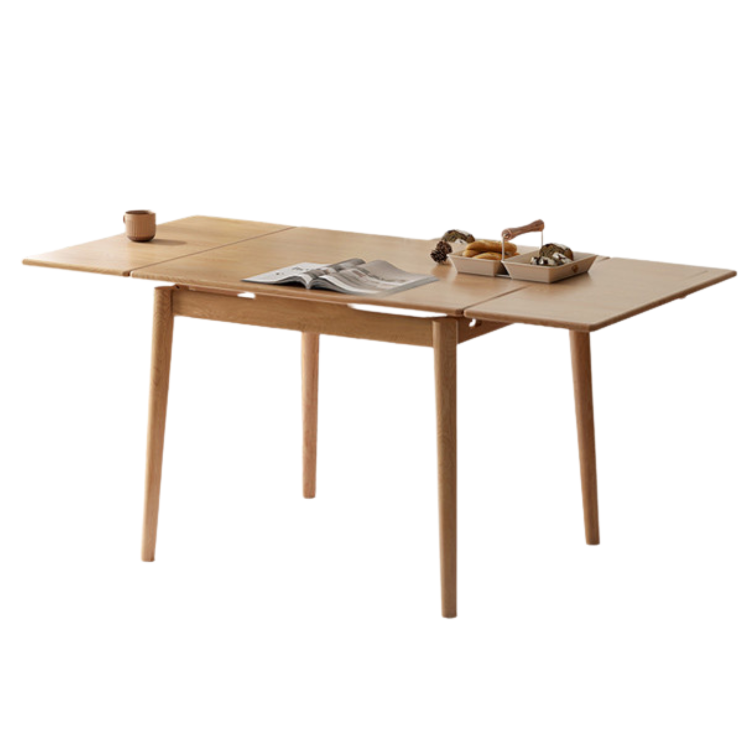 Oak Solid Wood Retractable Dining Table Large Tabletop