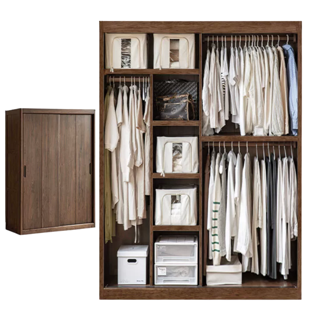 Black Walnut, Golden Sandalwood Solid Wood Wardrobe Sliding Door