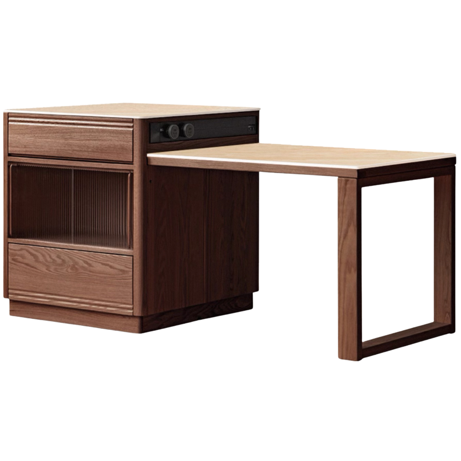 Oak Solid Wood Island + Table Integrated Retractable Rock Board