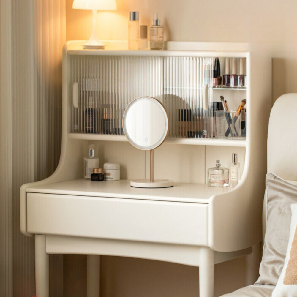 Compact Beauty Table Solid Wood Dressing Table Bedroom Cream Style Makeup Table Modern and ...