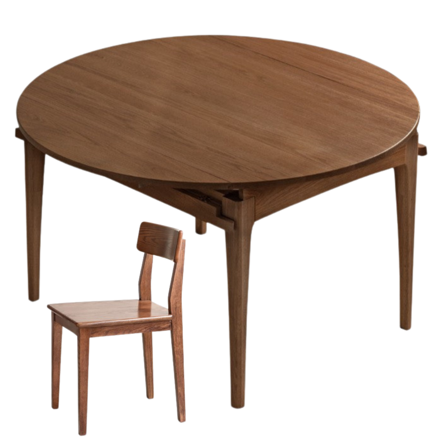 Oak solid wood folding round retractable dining table