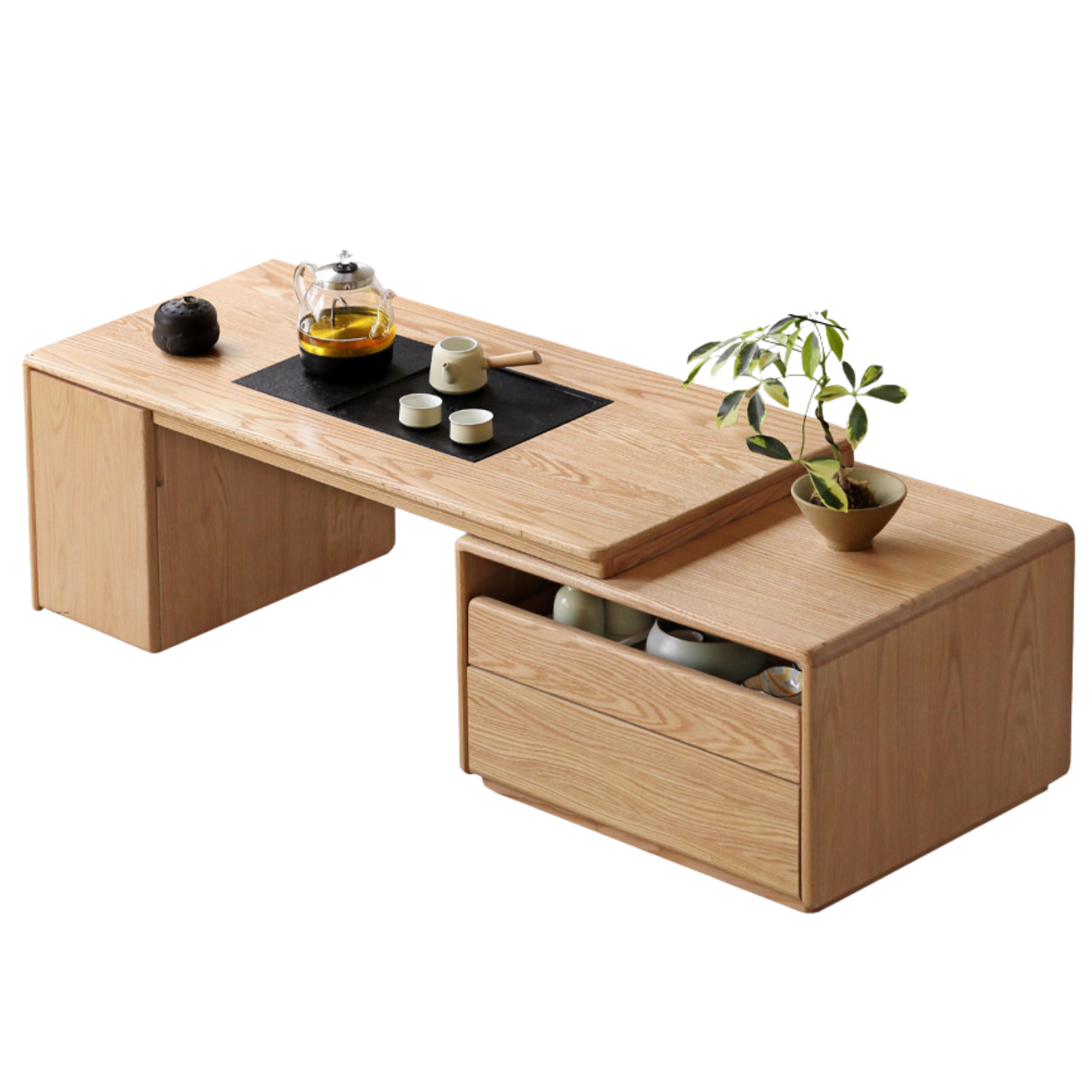 Oak solid wood telescopic modern tea table: