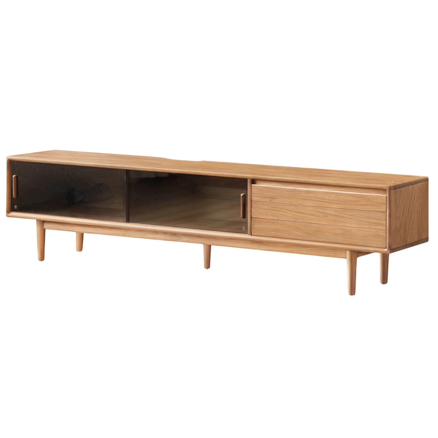 Black Walnut, Oak Solid Wood Sliding Doors TV Cabinet