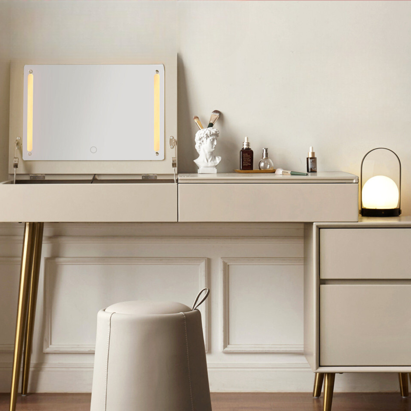Poplar solid wood Flip Mirror Dressing Table Italian Light Luxury Telescopic-
