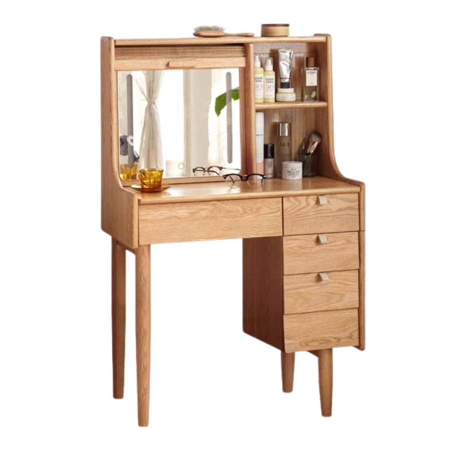 Oak Solid Wood Dressing Table Bamboo Curtain LED light,
