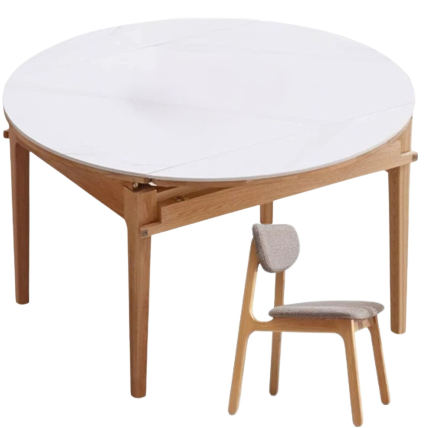 Oak Solid Wood, Solid Rubberwood Folding Round Retractable Dining Table