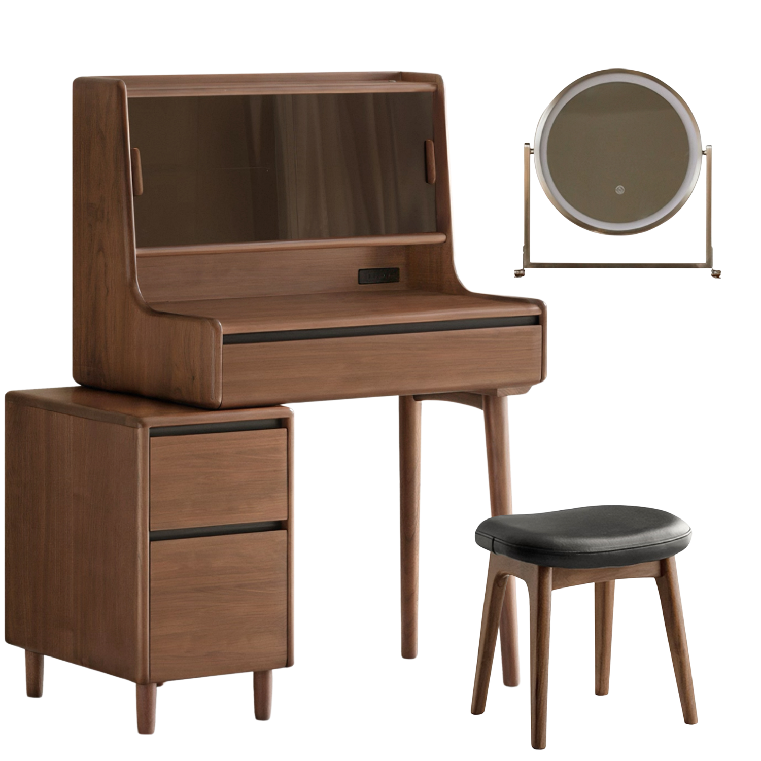 Black Walnut, Sandalwood Solid Wood Lighted Vanity Table.