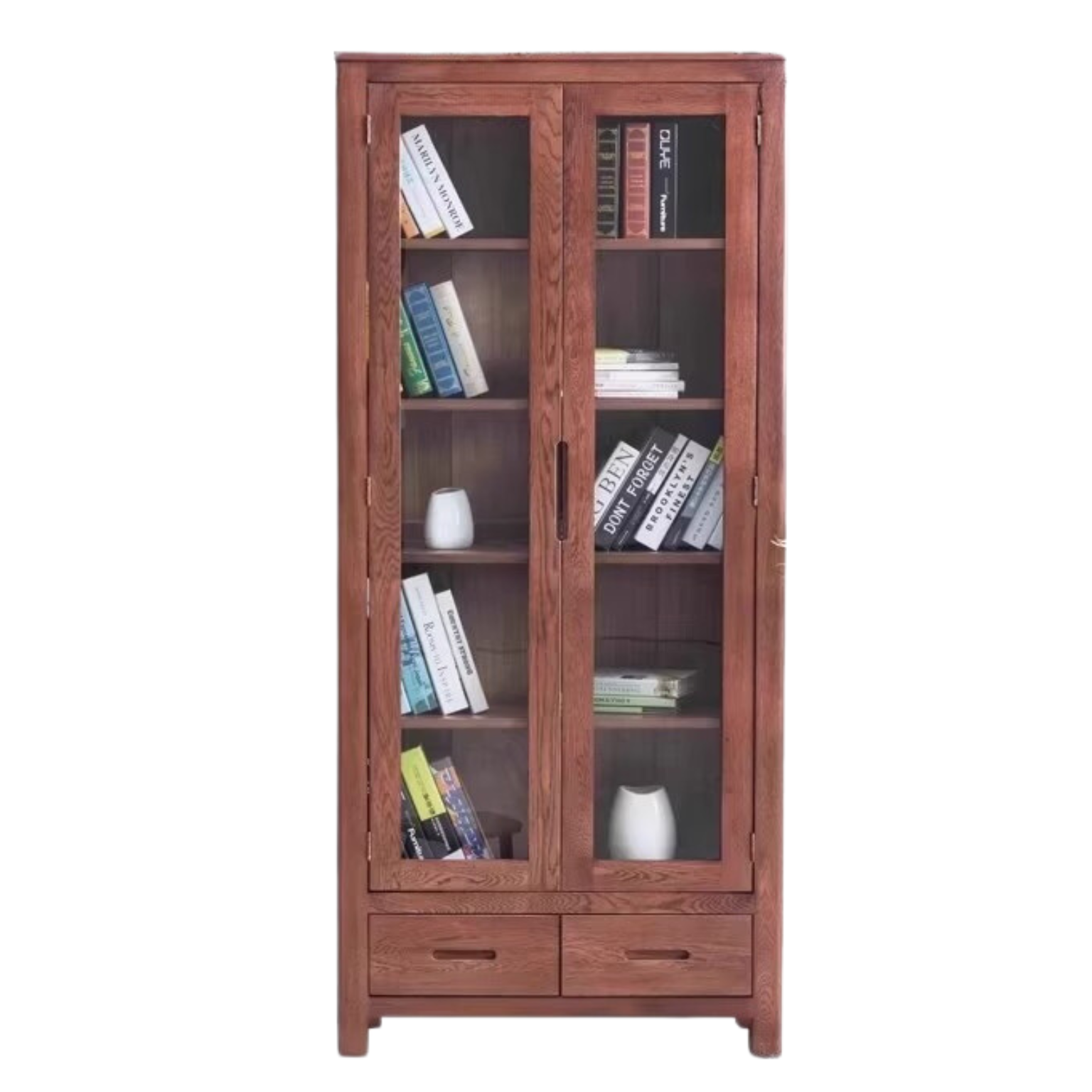 Oak Solid Wood Nordic Bookcase with Glass Door