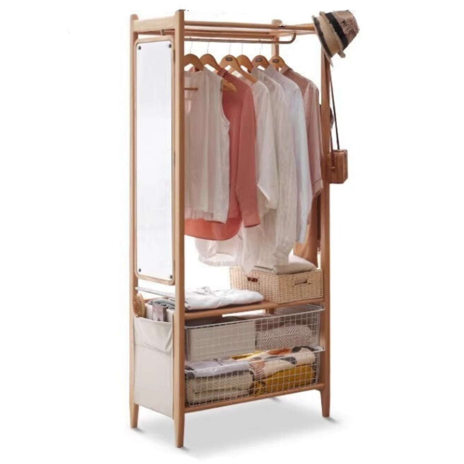 Oak Solid Wood Rack Integrated Clothes Hanger