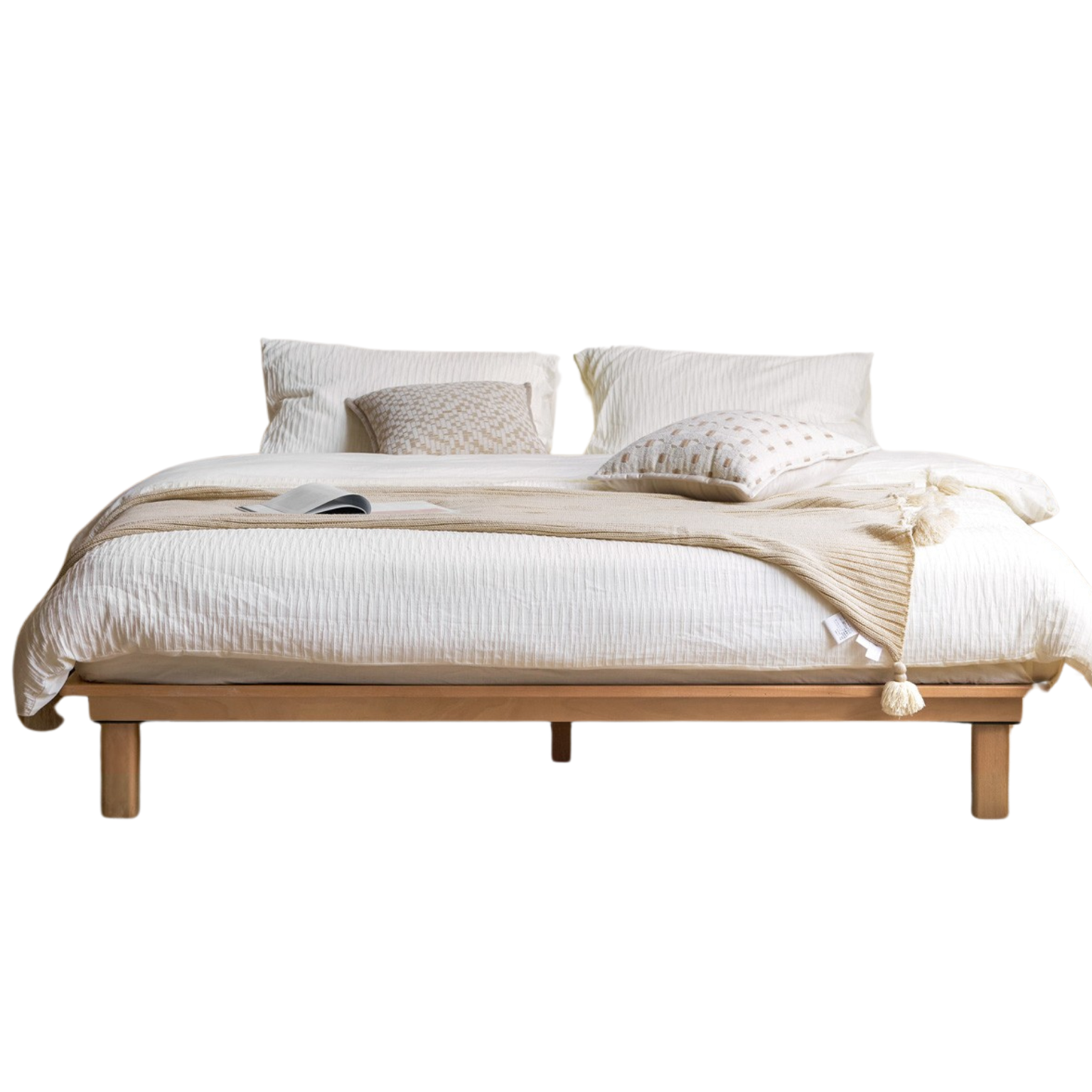 Beech Solid Wood platform bed, headboard-free bed