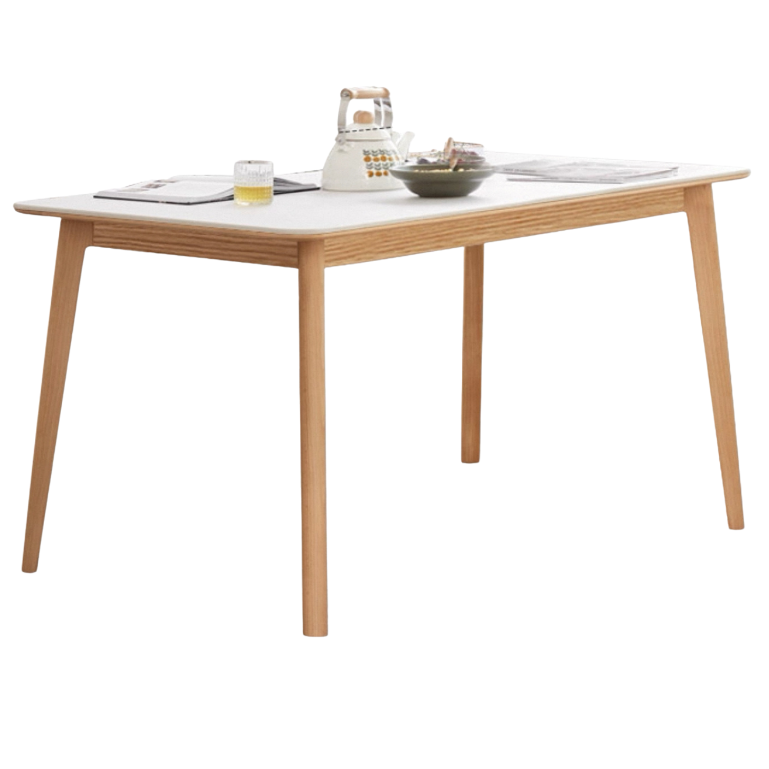 Beech, Oak, Rubberwood Solid Wood Rock Board Dining Table