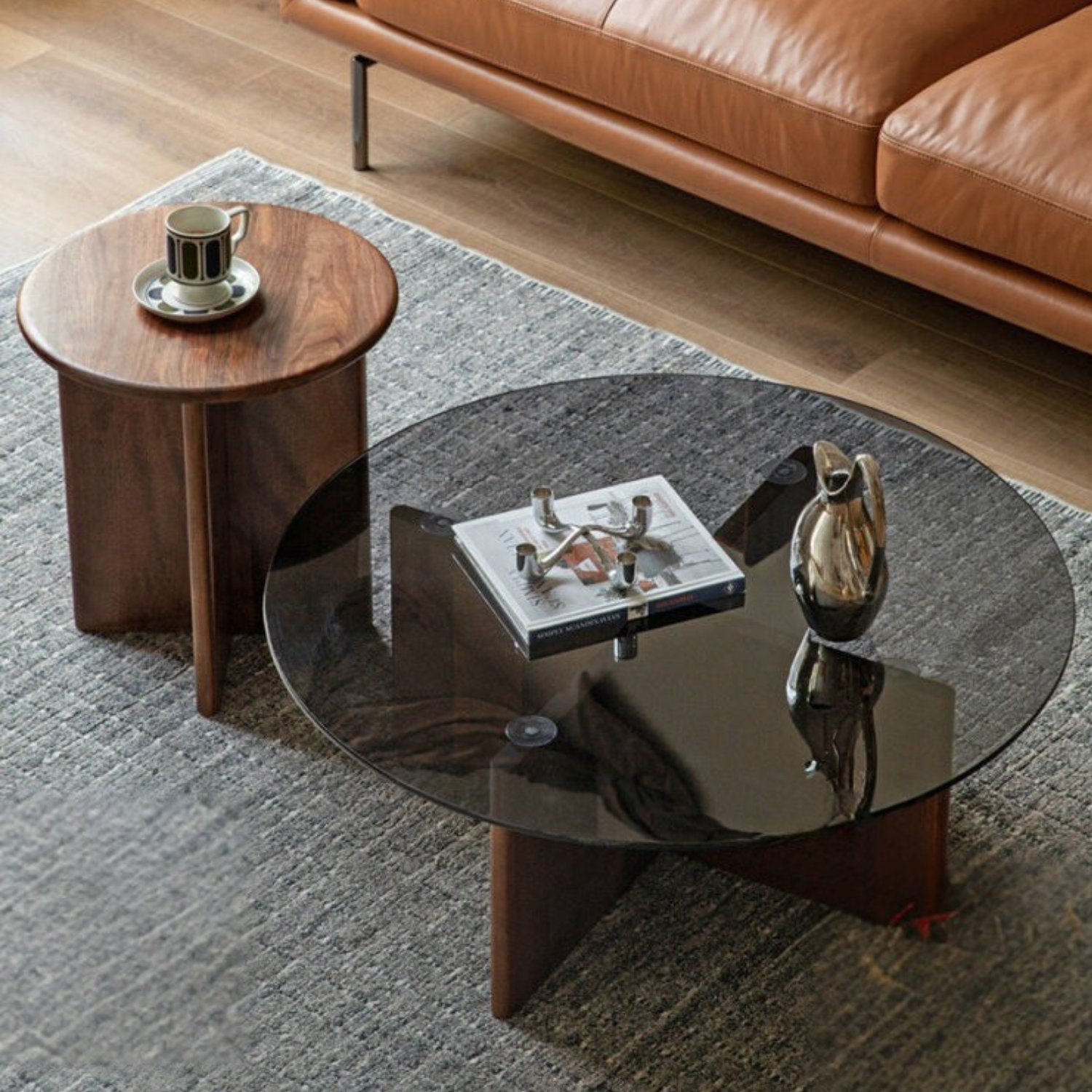 Black Walnut Combination Round Coffee Table