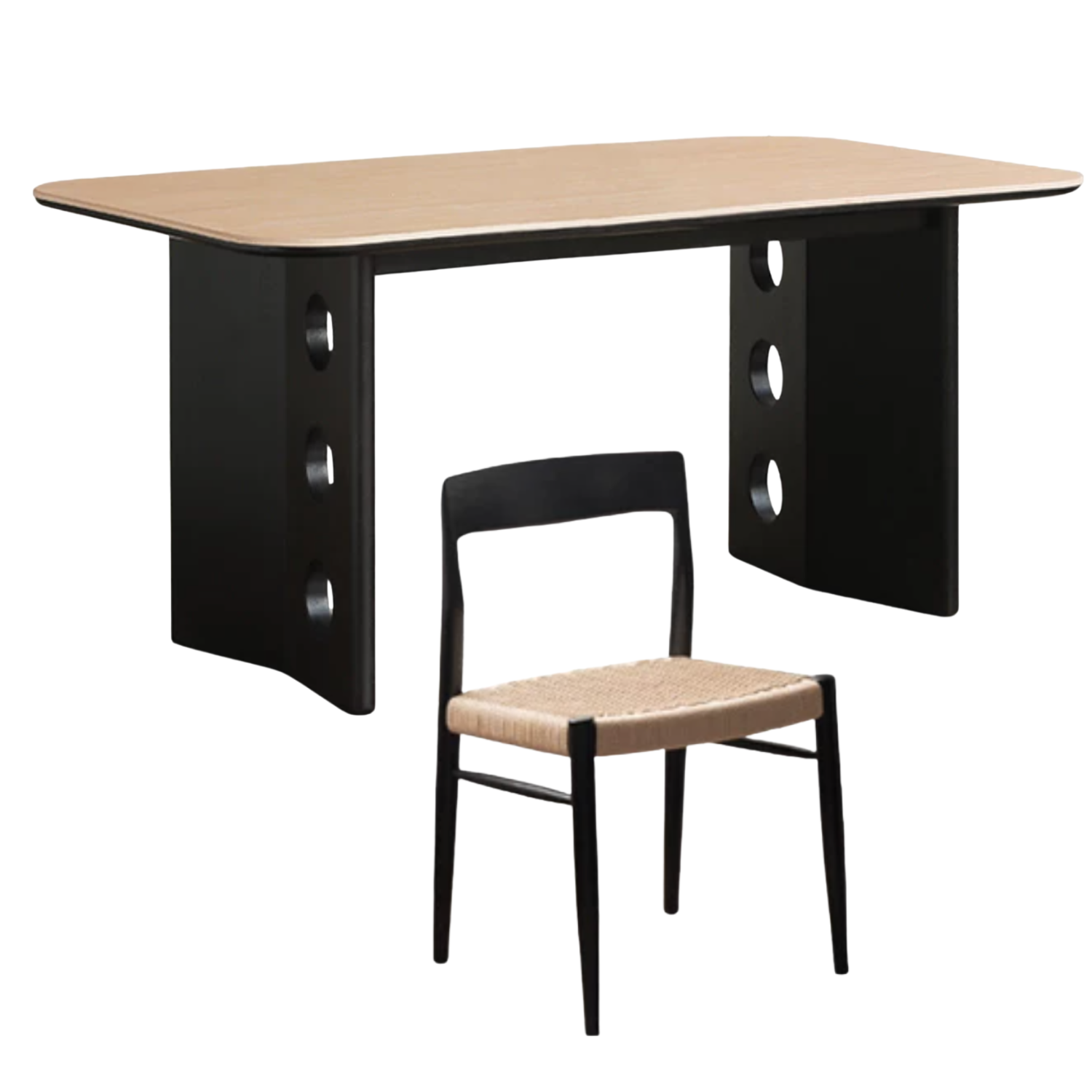 Ash, Oak Solid Wood Medieval Style Rock Plate Retro Dining Table