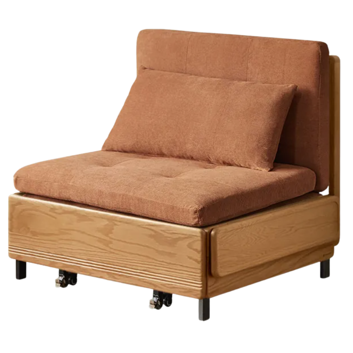 Oak Solid Wood Sleeper Sofa Chair Bed with Attached Fold-Out Side Tray