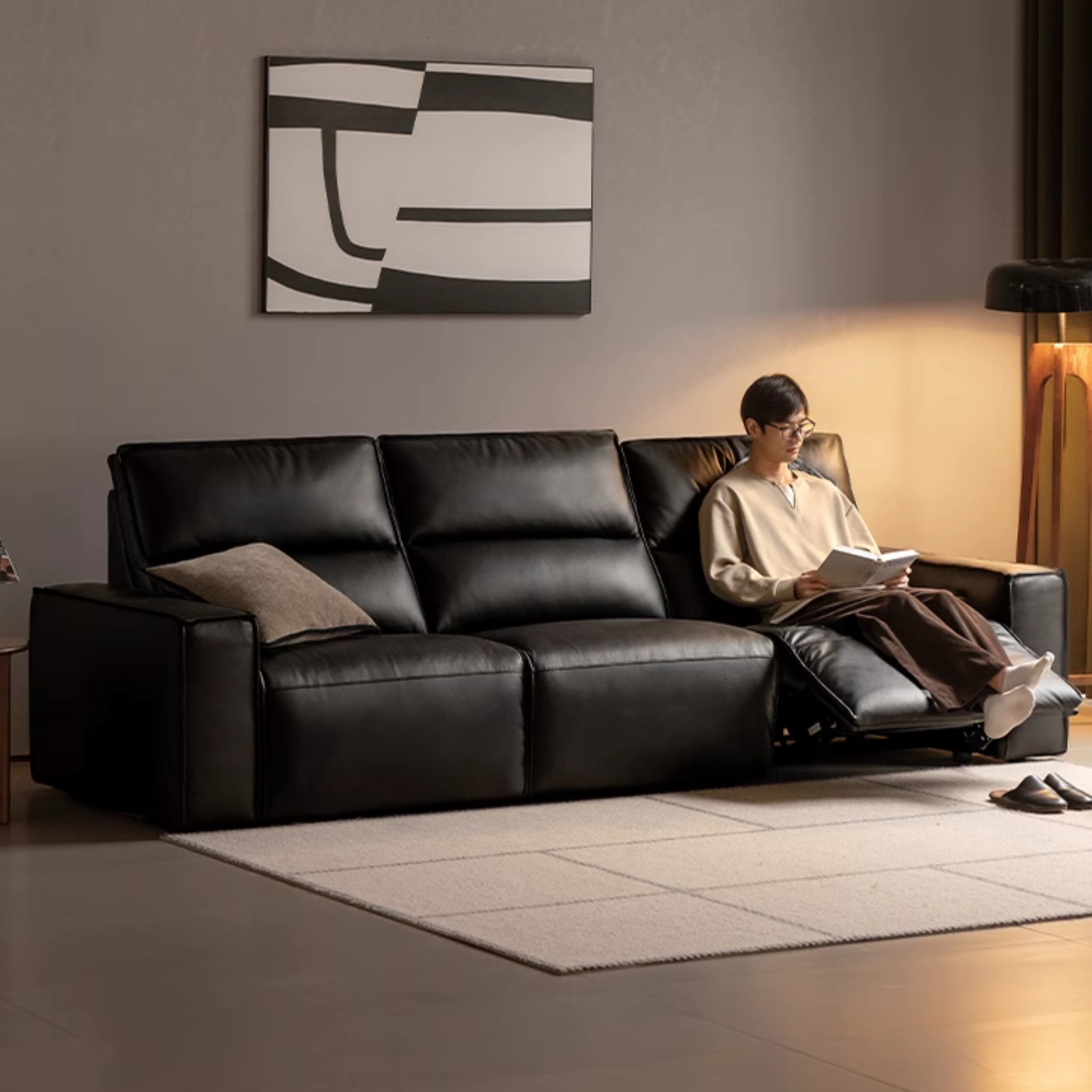 Cowhide Straight Leather Electric Sofa- 4 color