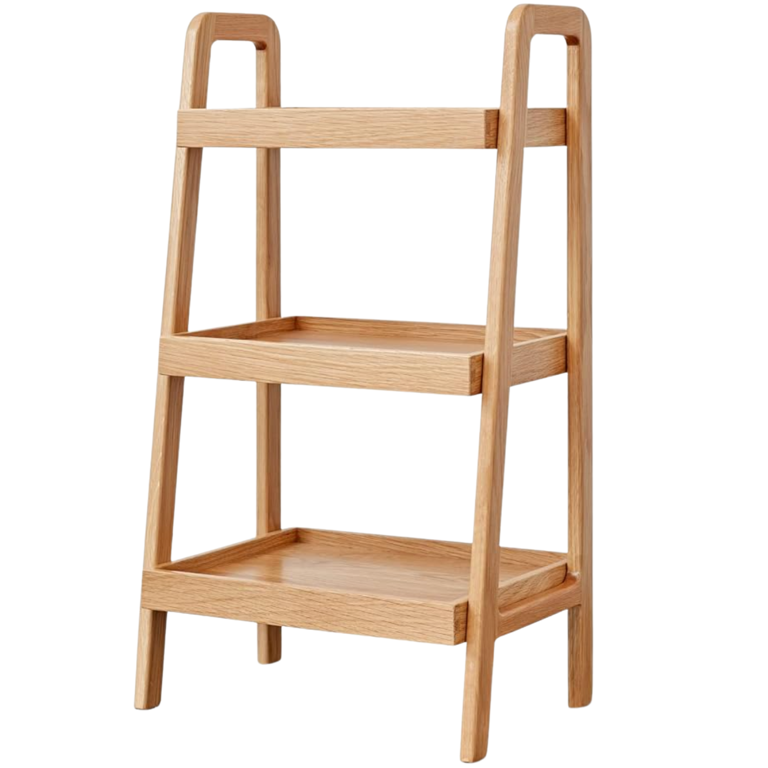 Oak Solid Wood Trapezoidal Three-Tier Bookshelf, Side Table