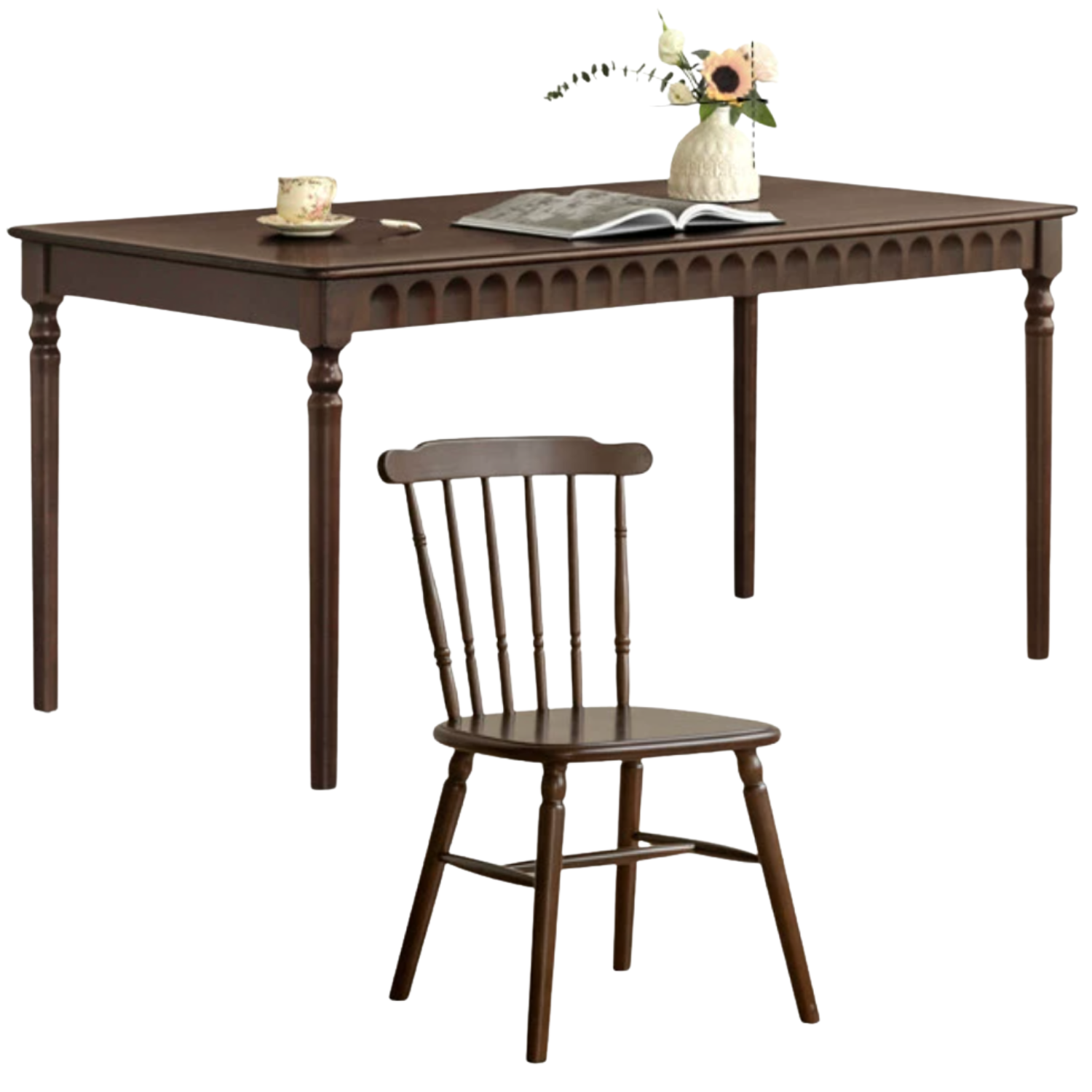 Black Walnut, Poplar, Cherry Solid Wood American Retro Rectangular Dining Table