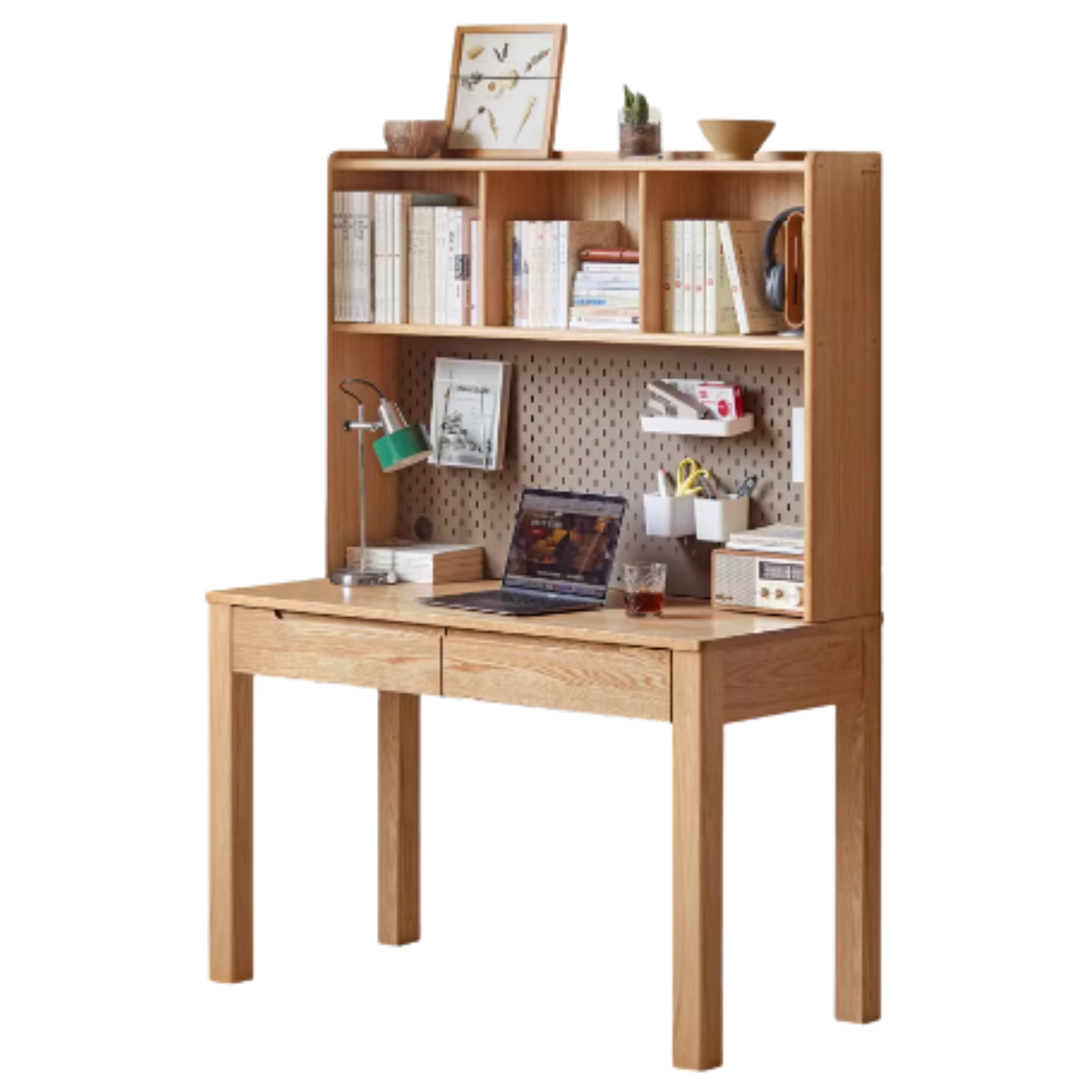 Oak Solid Wood Desk Bookshelf Integrated Simple Writing Desk