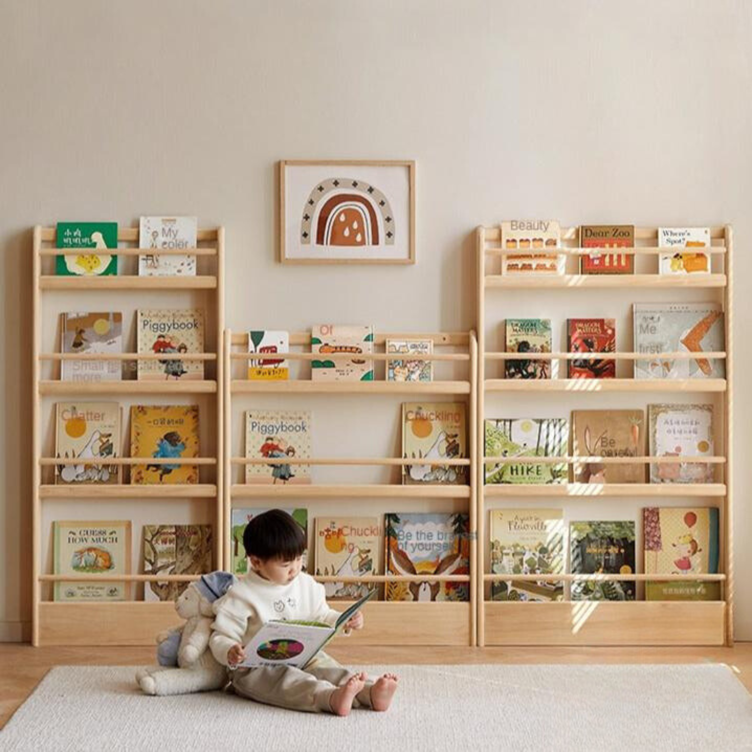 Popar Solid Wood Wall Mounted Storage Children's Book Stand