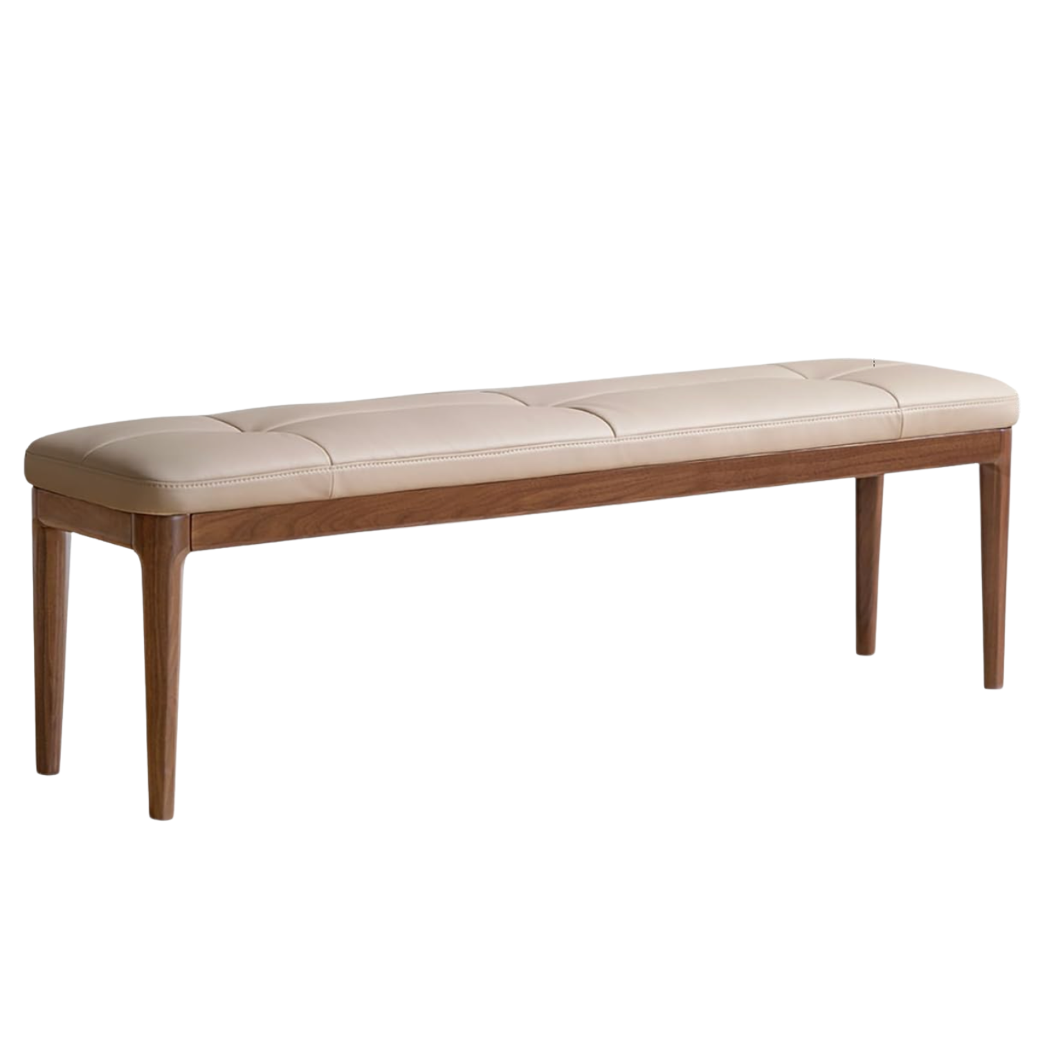 Rubberwood, Oak Solid Wood Leather Channel Tufted Bench
