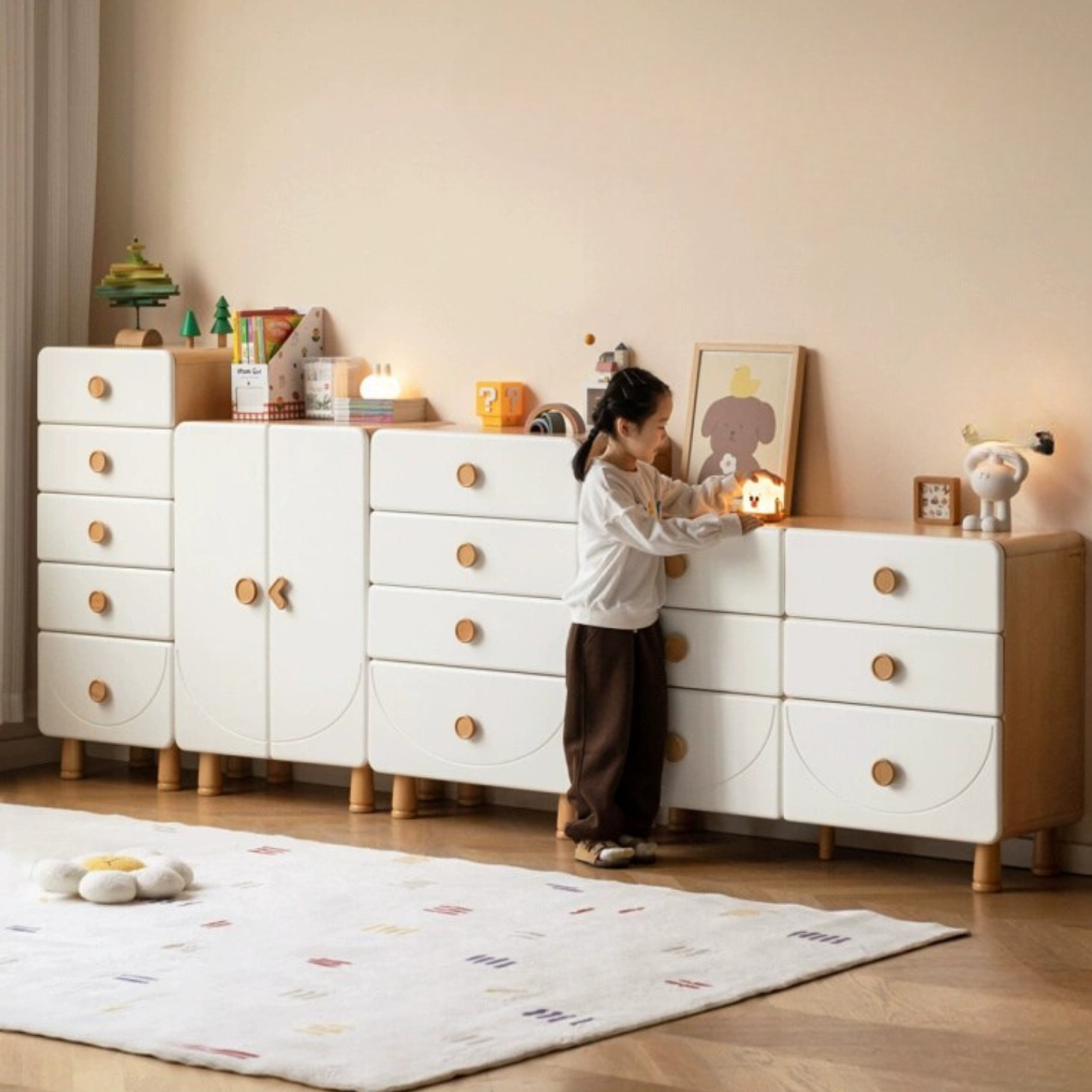 Beech Solid Wood Children's Modern Storage Cabinet