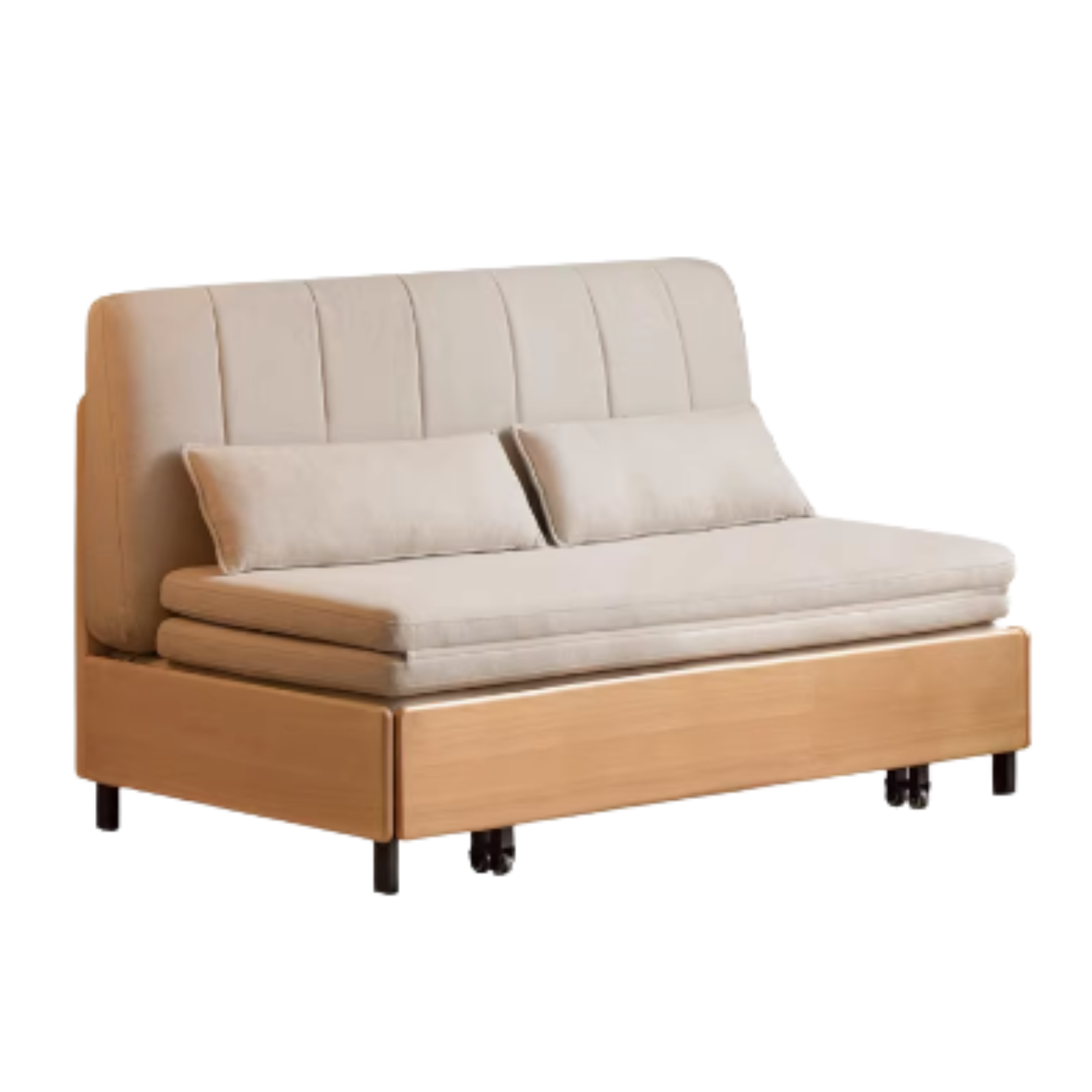 Beech Solid Wood Retractable Fabric Sofa Bed)