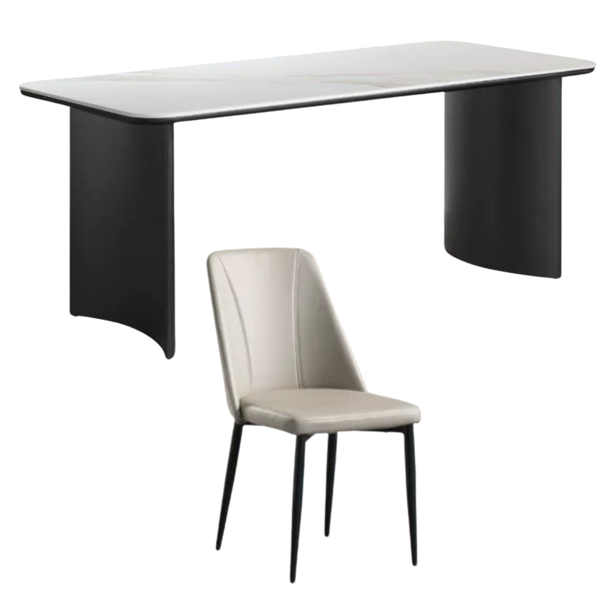 Industrial Sintered Stone Dining Table with Black Metal Legs, Optional Set with 4 or 6 Chairs