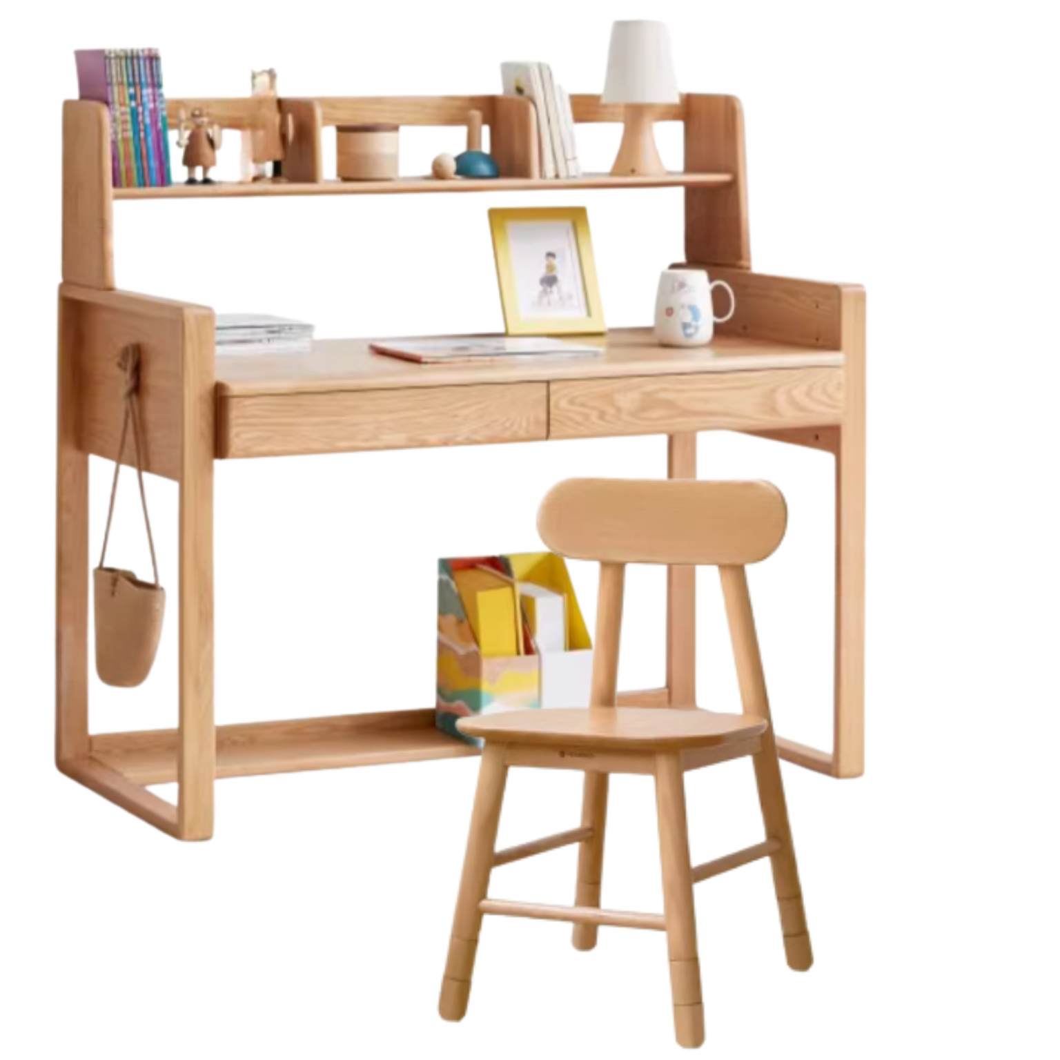 Oak children's modern study table can be raised and lowered