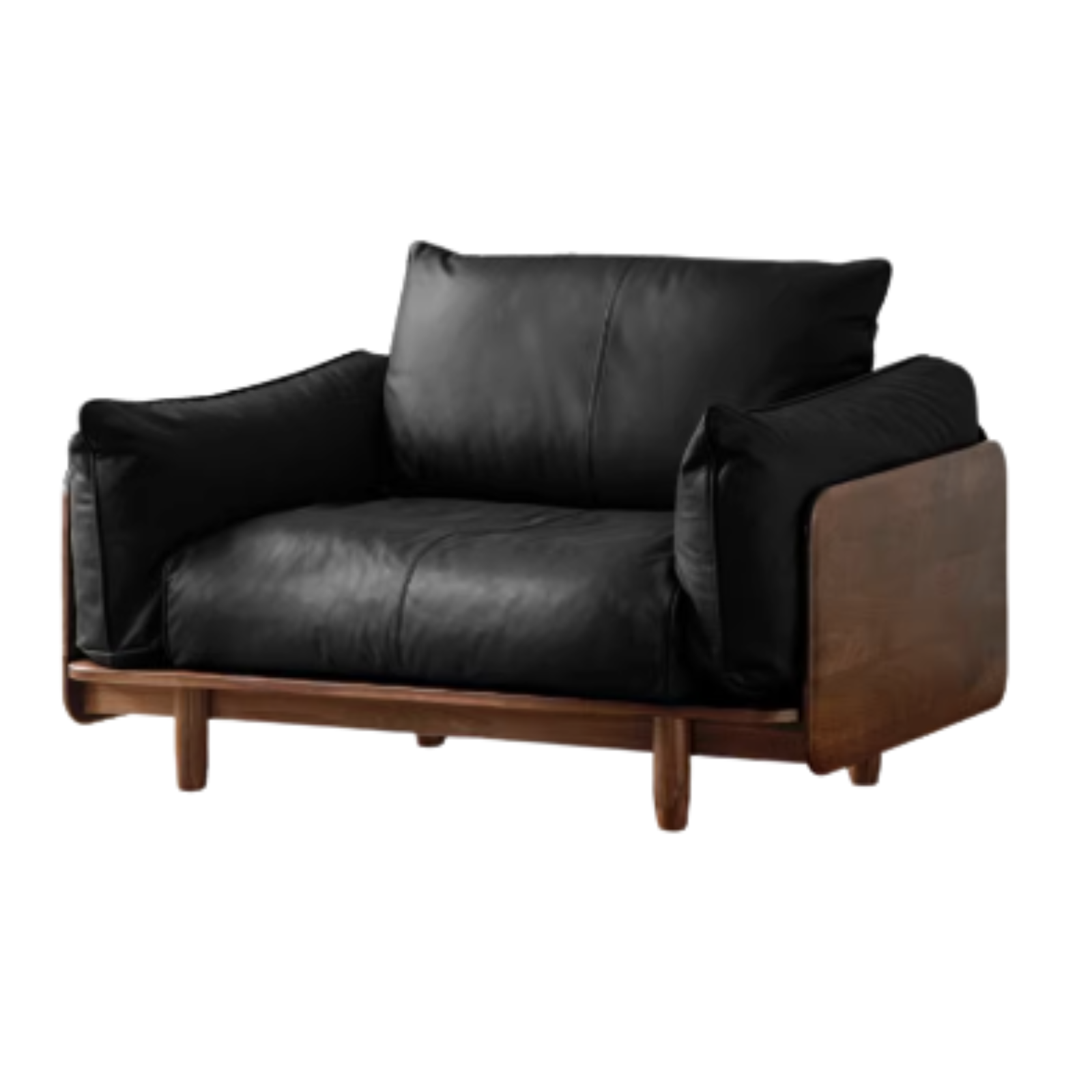 Black Walnut Solid Wood Genuine Leather Sofa, Fabric Sofa-SPECIAL PRICE: