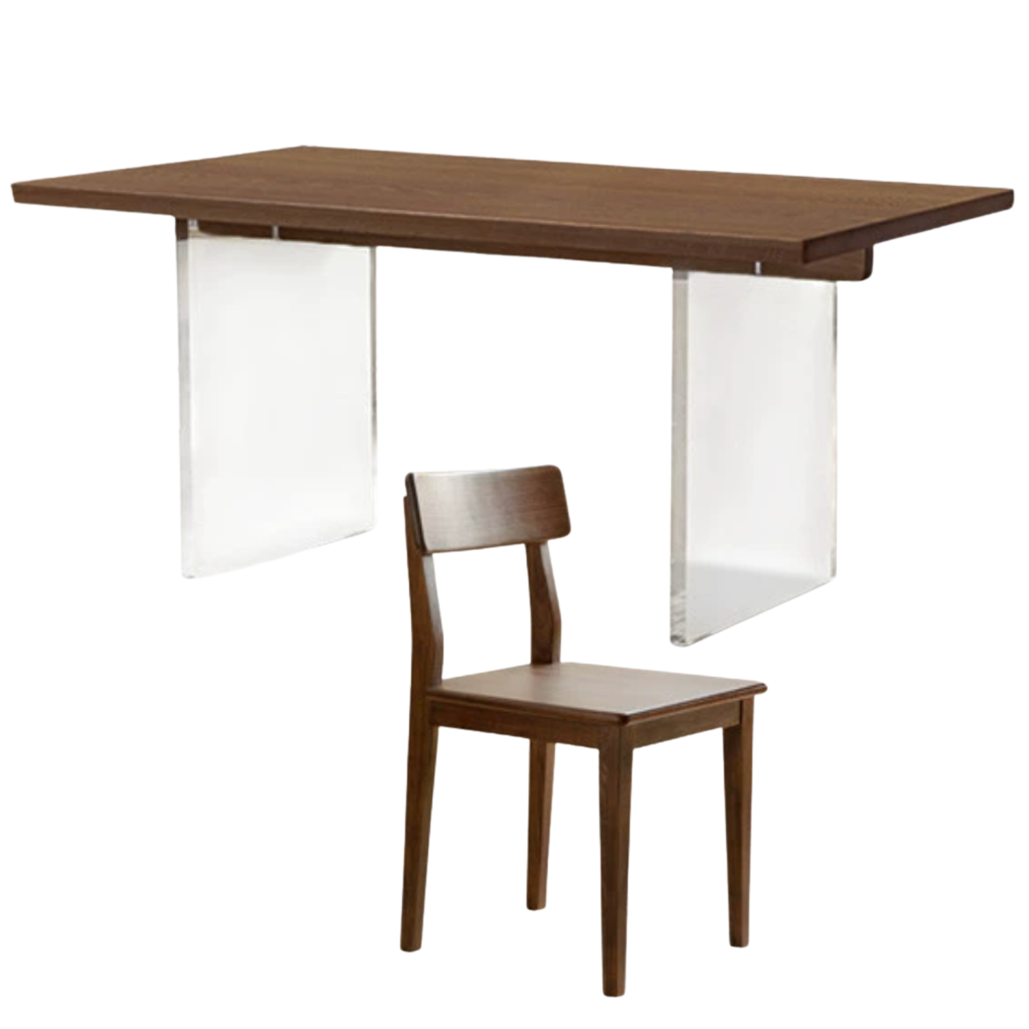 Black Walnut, South American Walnut, Oak Solid Wood Acrylic Suspension Dining Table