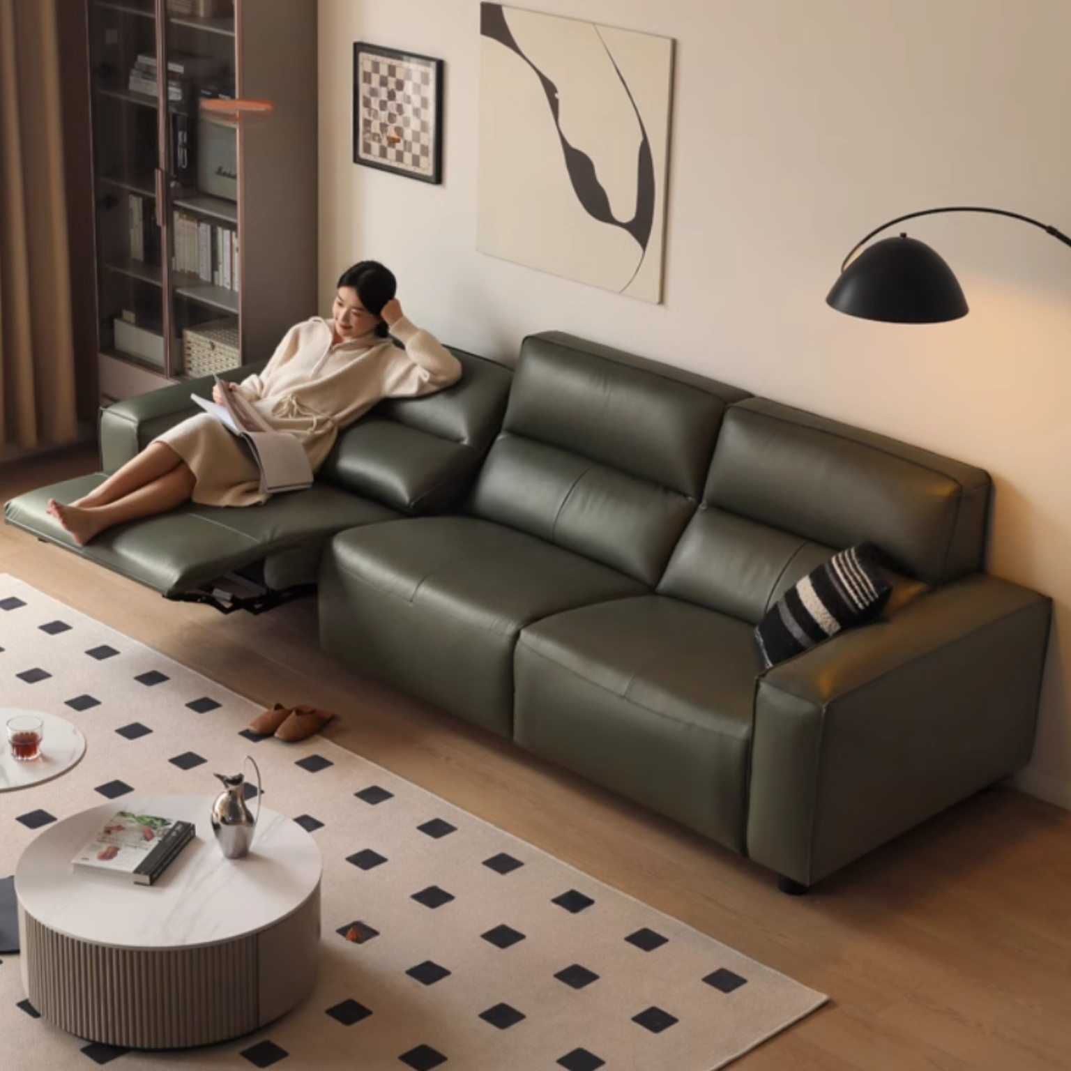 Leather Electric Tofu Block Dual-use Straight Sofa