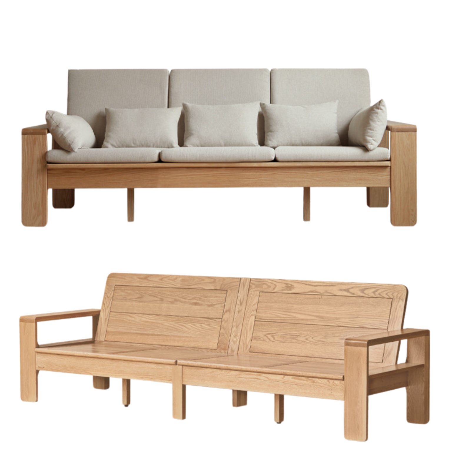 Oak solid wood modern Nordic fabric sofa)