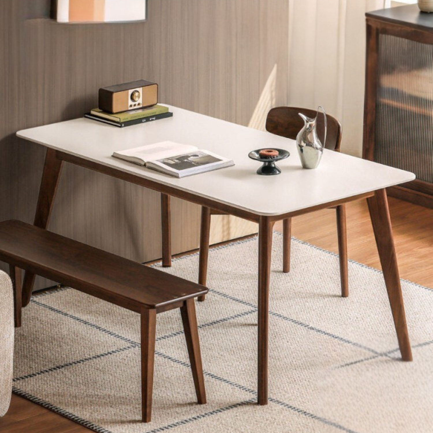 Black Walnut Solid Wood Modern Rock Plate Dining Table