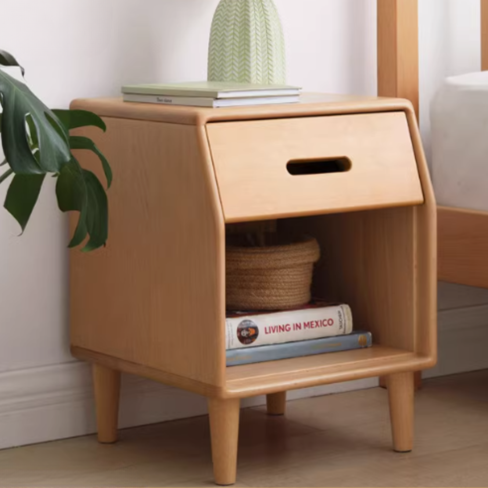 European beech solid wood small storage nightstand