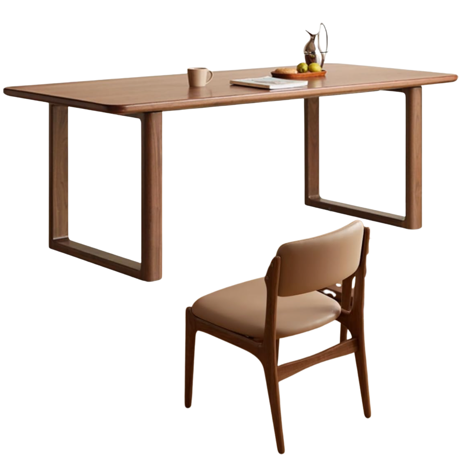 Black Walnut Solid Wood Dining Table with Industrial Trestle Legs
