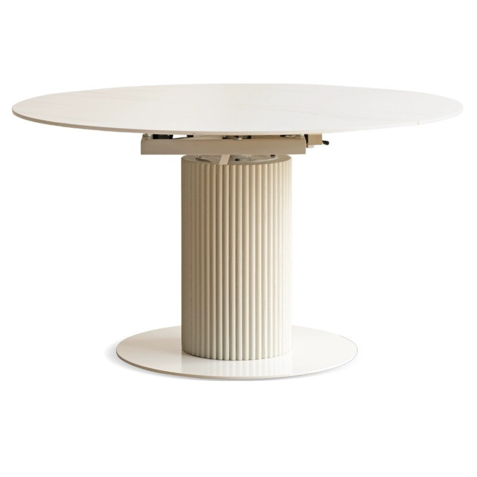 Oak Solid Wood Rock Plate Round retractable dining Table Cream,